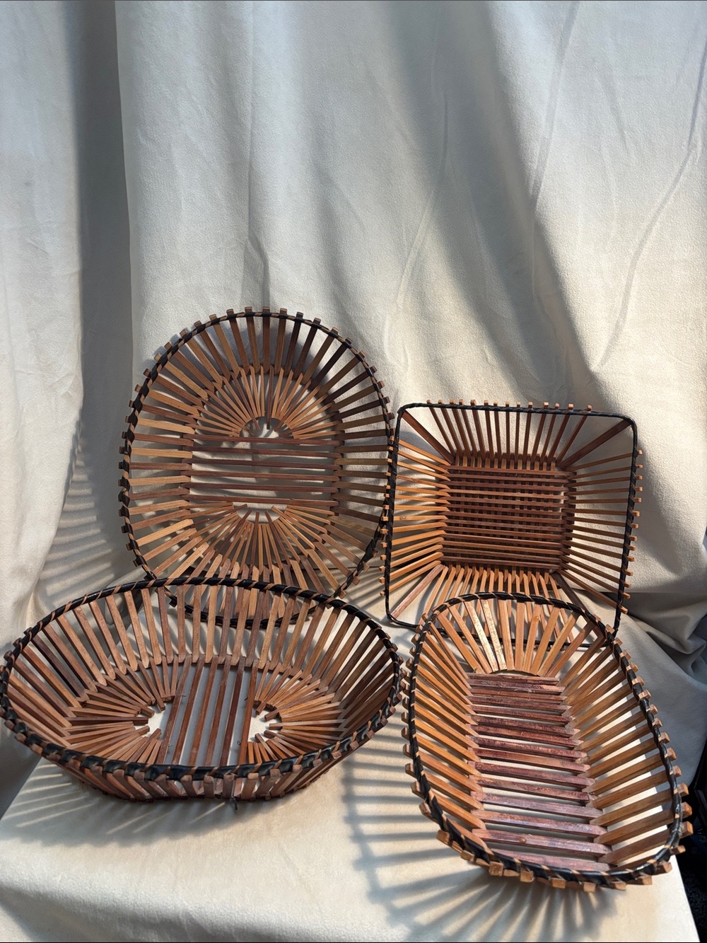 MCM Vintage Set of 4 Brown Rattan Decorative Basket Set - Natural Home Accents